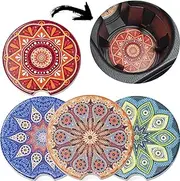 Enkore Car Cup Holder Coasters - 4 Pack Mandala Designs - 1 Coaster for Each Design