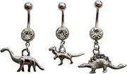 [AETYWYEIN] 3pcs Punk Dinosaur Dangle Pendant Belly Button Ring, Tiny Velociraptor Charm Surgical Stainless Steel 14 Gauge Navel Barbell Ring