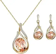 [YangQian] Teardrop Necklace and Earring Set for Women Healing Crystal Necklace Drop Earrings for Women Sterling Silver Nacklace Stud Earring for Girls