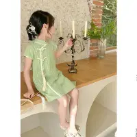 在飛比找蝦皮購物優惠-女童旗袍裙中國風裝2023兒童短裙唐裝洋氣碎花表演服洋裝女童