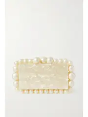 [Cult Gaia] Cult Gaia - Eos Beaded Marbled Acrylic Clutch - Ivory - One size One size Ivory