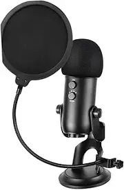 Parliky 1 Set Double Layer Microphone Wind Screen Filter Mask with Adjustable Swivel Mount Flexible Gooseneck Holder Mic Sponge Cover for Noise Reduction and Enhanced Audio Quality Black