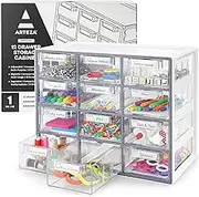 Arteza Desk Drawer Organizer, Multipurpose 12-Drawer Cabinet for Makeup Storage, Tools, and Art Supplies, 9.21in x 16.22in x 12.79in