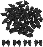 sourcing map 40Pcs Mini Black Ribbon Bow with Pearl 1" Ribbon Flowers Appliques for Craft DIY Hair Bow Sewing Wedding Party Christmas Decoration
