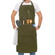 Chef Apron for Men, Kitchen Apron with Pockets for Women, Large Unisex Olive