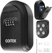 Magnetic Key Holder with Lock,Magnetic Key Box with Combination Lock Hidden Under Car, Key Safe Box with 5 Strong Magnet,Hide A Key Lock Box Secure 4-Digit Combination with Resettable Code(Black)