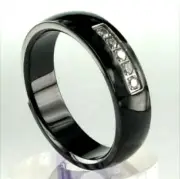 Black Plated TITANIUM RING with CZ Accent Stones, size 9 - NEW - In Gift Box!