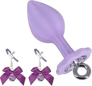 Wearable Waterproof Flower Base Butt Plug Silicone Massage Butt Plug with Female Training Adjustable Nipple Clamp Anal Sex Toy