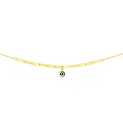 9ct Gold 45cm Evil Eye Paperclip & Cable Necklet