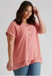 Autograph Top Plus Size 24 Tunic Shirt Short Sleeve Viscose Blend Salmon RP$80