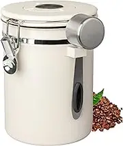 Coffee Storage Containers, 1.8L with Window, Airtight Stainless Steel, Date Tracker and 2 CO2 Release Valve for Grounds Coffee Bar Accessories, Beans, Tea, Flour, Cereal, Sugar, White (White)