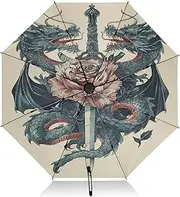 [RPLIFE] Umbrellas for Rain, Folding Umbrella Windproof, Ideal for Car, Purse, Men and Women, Rose Two Dragons Wrapped Around