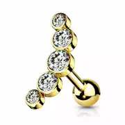 Gold Plate 16G Curve 5-CZ Cluster Tragus Helix Daith Ear Conch Ring Stud Barbell