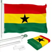 Combo Pack: 6 Ft Tangle Free Spinning Flagpole (Silver) & Ghana Flag 3x5