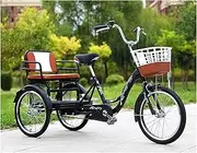 DEFGHIJ Adult Tricycle Bicycle Single Speed 3 Wheel Cruise Bike with Back Seat 20inch Large Size Basket for Seniors Women Men Recreation (Red)