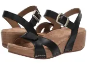 Dansko Laurie Wedge Black Burnished Calf Leather Open Toe Sandal NEW Size 40