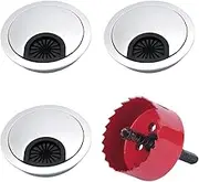 KLYNGTSK 3PCS Desk Cable Grommet 60mm Zinc Alloy Desk Grommet with Metal Hole Saw Round Computer Grommet Desk Wire Hole Cover Wire Organizer Desk Plug Hole Cover for Home and Office Table Surface