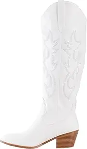 [CSHO] Women's Rhinestone Western Silver Golden Boots, Knee High for Women Zip Chunky Heels Cowgirl Boots