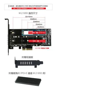 伽利略 PCI-E 4X M.2(NVMe)1埠+(NGFF)1埠 SSD 轉接卡 PEE4X31