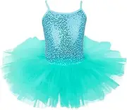 [Lejafay] Kids Girls Shiny Sequined Tutu Ballet Dance Dress Cirss Cross Back Gymnastic Leotard Dancewear