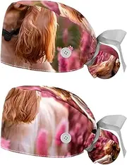 [YTYVAGT] 2-Pc,Nurse Scrub Caps,Scrub Hats with Buttons and Cotton Sweatband,American Cocker Spaniel Clover Dog