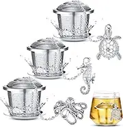 Tea Infusers for Loose Tea 3 Sets Loose Leaf Tea Steeper Tea Strainer Stainless Steel Tea Ball for Loose Tea Holder Tea Mesh Strainer Tea Filters with Drip Trays and Pendant (Aquatic Creatures Style)