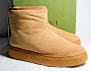 NWB Gucci GG Embossed Sole Butterscotch Fur Lined Boots Ankle Flats 39 771135
