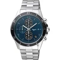 在飛比找momo購物網優惠-【agnes b.】巴黎限定三眼計時手錶-綠x銀/43mm(