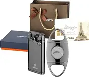 PIPITA Torch Lighter Gift Set, Windproof Single Torch Jet Metal Lighters Refillable Butane Gas Lighter and Cutter, Packing with Nice Gift Box