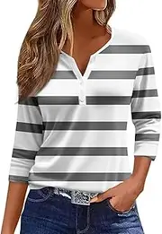 [Valtorixia] 3/4 Length Sleeve Women Henley V Neck Tops Casual Length Button Down Shirt Floral Print Blouses Plus Size Trendy Comfy Tees (color-b-27,Medium)