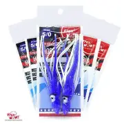 5pks Blue White Fish WOW 4.75" Fishing Hoochies Squid skirt Octopus rig 5/0 Hook