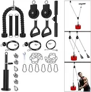 Cable Pulley System Gym, Upgraded Weight Pulley System with 3 Detachable Handles, LAT and Lift Pulley Attachments for Biceps Curl, Triceps, Chest Workout - DIY Home Gym Fitness Equipment