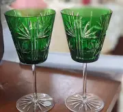 AJKA Hungarian Color Crystal Wine Glasses Green set of 2