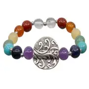 Seven Chakras Beaded Bracelet with Tree of Life Charm - One Size