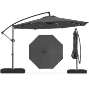Costway3m Solar Offset Hanging Umbrella with 32 LED Lights and 360° Rotation-Grey