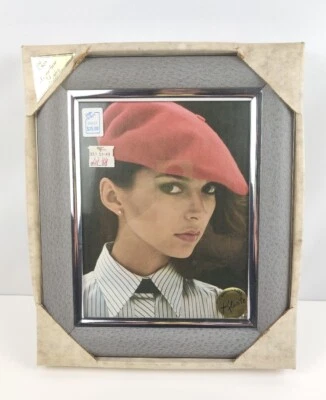 Vintage 80s Klisto Designs Gray Leather & Silver Picture Frame 8x10