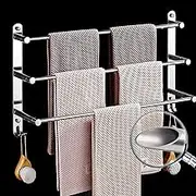 Plus Size Towel Rail 3-Tier Bath Towel Rack with Hooks SUS 304 Stainless Steel Wall Mounted Towel Holder for Kitchen Bathroom Toilet Hotel (80cm)