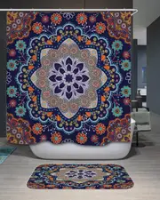 Multi Colored Oriental Mandala and Elements Shower Curtain
