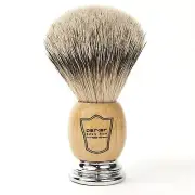 Deluxe Parker Wood & Chrome 100% SILVERTIP BADGER Shave Brush Free Drip Stand