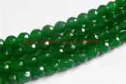 8mm Natural Green Jade Faceted Round Loose Beads Gemstone 15" AAA