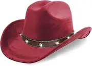 [PRESTIGE VOYAGER] Women Cowboy Hat - Western Men Cowboys Hats Felt Small Wide Brim Cattleman Rodeo Ladies Cowgirls Hat with Buckle Belt