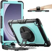 [timecity] Case for Samsung Galaxy Tab A9 Plus Case 11 inch 2023 (SM-X210/X216/X218), with Built-in Screen Protector, 360°Stand, Hand Strap&Shoulder Strap Case for Galaxy Tab A9 Plus - Light Blue
