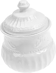 [Generic] Embossed Ceramic Sugar Cube Jar Elegant Storage Container with Cover for Sugar Tea and Coffee Multi Functional Kitchen Accessory for Home and Use