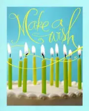Green Happy Birthday Make A Wish Candles & Cake Theme Hallmark Greeting Card