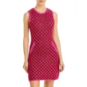 AQUA Checked Wool Blend Sweater Dress Women's L Pink Burg Side Pockets Pullover