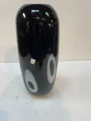 Unique and Unusual Abstract Black and White Hand Blown Glass Vase