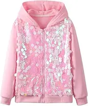 [WELAKEN] Girls Sequin Hoodie Sweatshirts Kids Full Zip Casual Outerwear Jacket with Pockets