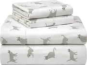 Pointehaven 180 GSM Velvet Feel Luxury 100% Cotton Printed Flannel Sheet Set,3 pcs, Twin, Cats - Warm & Cozy - Pre-Shrunk -Deep Pockets - Elastic All Around-Comfy Double Brushed -