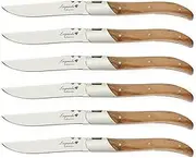 FlyingColors Laguiole Steak Knife Set. Stainless Steel, Gift Box, 6 Pieces (Olive)
