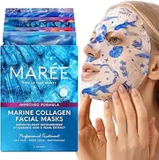 MAREE Facial Masks with Marine Collagen & Hyaluronic Acid - Sheet Moisturizing Masks for Face with Green & Red Algae Extract for All Skin Types - Hydrating Skin Care Mask with Pearl Extract - 6 Pack